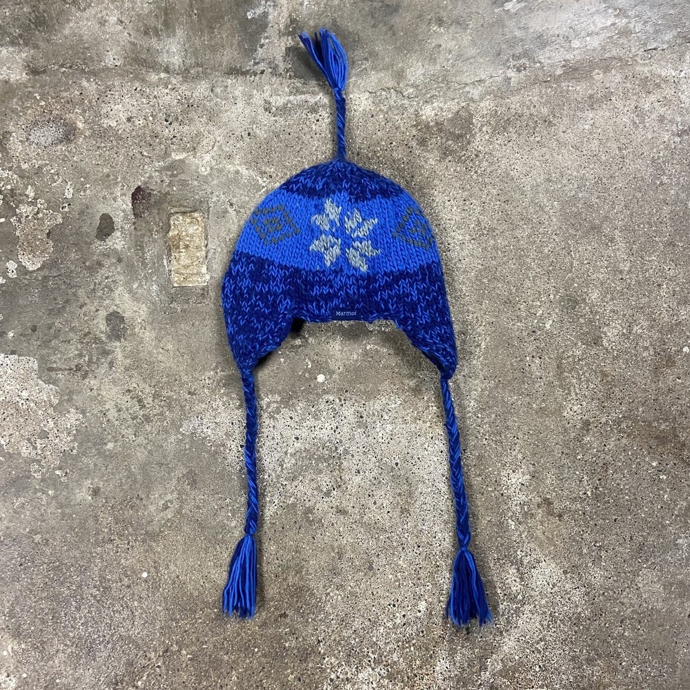 Marmot Chullo Hat One Size Blue Knit Fleece Lined Ear Flap Outdoor Hiking Wear